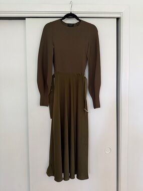 Long Sleeve Olive Green Midi Dress
